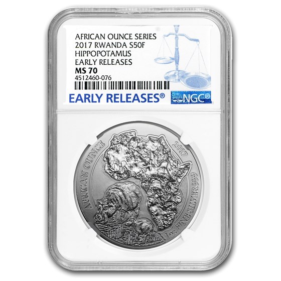 2017 Rwanda 1 oz Silver African Hippo MS-70 NGC (Early Releases) 2017 Rwanda 1 oz Silver African Hippo MS-70 NGC (Early Releases)